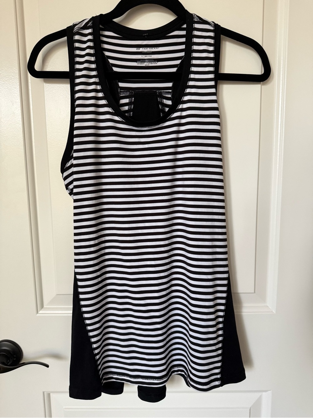 Tek Gear Performance Black and White Striped Racerback Tank L